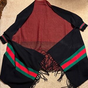 Black Shawl with Red and Green Stripes